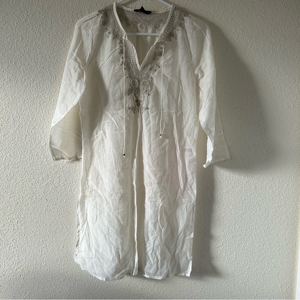 Express Women’s Swim Cover Up Small Ivory Embroidered Rhinestone Beach Boho